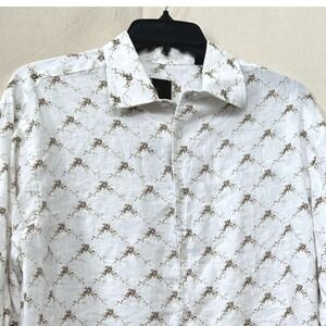 Charles G Bailey Mens Boho Beach White Floral Diamond Trellis Shirt Italy L